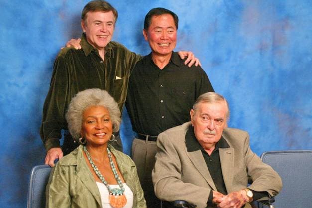 Nichelle Nichols, Walter Koenig, George Takei and James Doohan at the Beam Me Up Scotty... One Last Time. The James Doohan Farewell Star Trek Convention and Tribute at the Renaissance Hollywood Hotel, Hollywood, CA. 08-29-04 , 11002380.jpg, celebrity, talent, fame, person, star, popular, event, famous, entertainment, people,