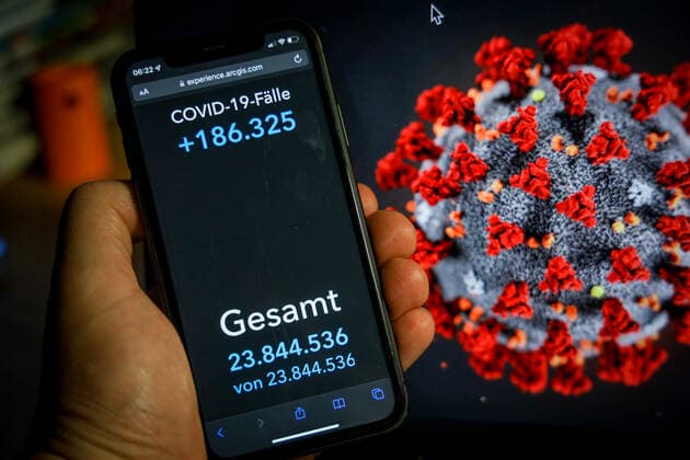 Coronavirus in Germany Covid 19 Robert Koch Institute dashboard 21 04 2022 Robert Koch Institute 7 days Incidence 720.6 7 days Number of cases 599 220 COVID 19 cases 23 844 536 Additions increased by 186 325 from previous day COVID 19 deaths 133 632 Additions increased by 324 from previous day