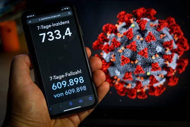Coronavirus in Germany Covid 19 Robert Koch Institute Dashboard 22 04 2022 Robert Koch Institute 7 days Incidence 733.4 7 days Number of cases 609 898 COVID 19 Cases 24 006 254 Addition of 161 718 compared to previous day COVID 19 Deaths 133 921 Addition of 289 compared to previous day