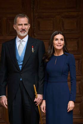 22-04-2022 Madrid Queen Letizia and King Felipe during the Miguel de Cervantes, Spanish literature 2021 prize to Cristina Peri Rossi in the auditorium of the university of Alcala, Alcala de Henares, in Madrid. No Spain Â  Copyright: xPPEx