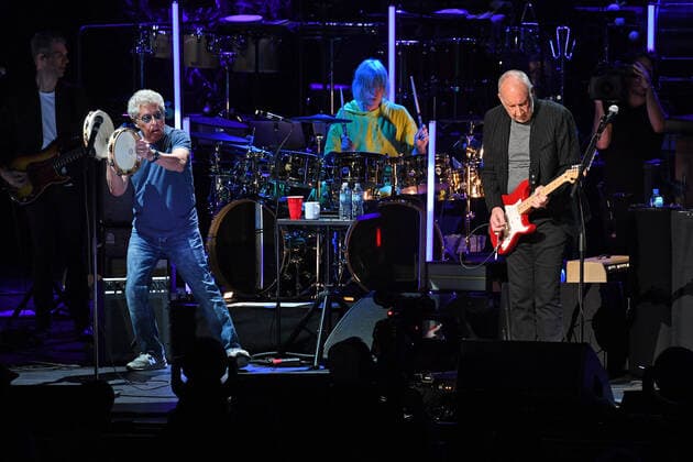 HOLLYWOOD FL - APRIL 22: Roger Daltrey, Zak Starkey and Pete Townshend of The Who perform during opening night of The Who Hits Back! North American Tour at Hard Rock Live held at the Seminole Hard Rock Hotel & Casino on April 22, 2022 in Hollywood, Florida. Copyright: xmpi04x