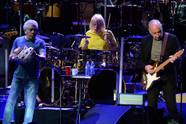 HOLLYWOOD FL - APRIL 22: Roger Daltrey, Zak Starkey and Pete Townshend of The Who perform during opening night of The Who Hits Back! North American Tour at Hard Rock Live held at the Seminole Hard Rock Hotel & Casino on April 22, 2022 in Hollywood, Florida. Copyright: xmpi04x
