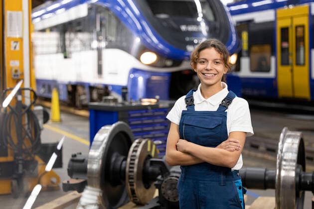 IMAGO Creative: Business, Inflation und Lieferketten Smiling young trainee standing with arms crossed in warehouse at factory model released, Symbolfoto property released, FKF04799