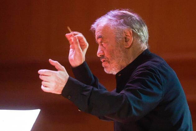 MOSCOW, RUSSIA - APRIL 24, 2022: Conductor Valery Gergiev performs with the Mariinsky Theatre Orchestra and Chorus during a ceremony held at the Great Hall of the Moscow State Tchaikovsky Conservatory to open the 21st Moscow Easter Festival. Performances mark important events of Russian history as well as renowned composers and artists anniversaries including Alexander Skryabin, Igor Stravinsky, Sergei Dyagilev, in particular Rodion Shchedrin s 90th birthday. Sergei Fadeichev TASS  TS12E417