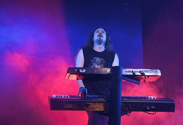 Keyboardist Tuomas Holopainen of the Finnish symphonic metal band Nightwish performs on stage during their concert in Helsinki, Finland, on April 24, 2022. Helsinki Finland  Copyright: xHeikkixSaukkomaax LKLAPH20220424211935G133