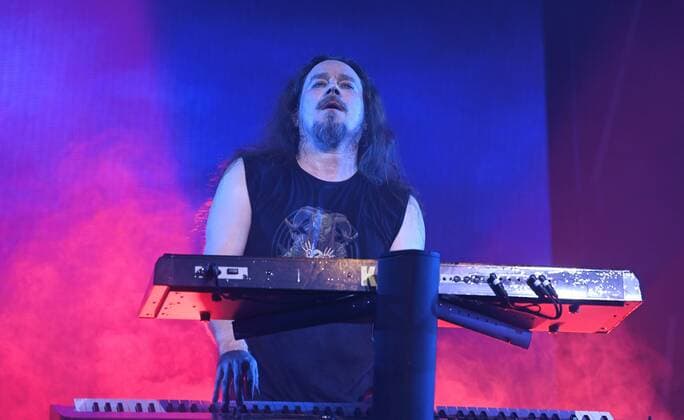Keyboardist Tuomas Holopainen of the Finnish symphonic metal band Nightwish performs on stage during their concert in Helsinki, Finland, on April 24, 2022. Helsinki Finland  Copyright: xHeikkixSaukkomaax LKLAPH20220424211936J136