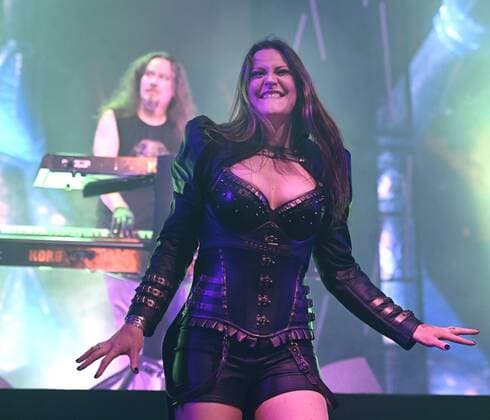 Lead singer Floor Jansen of the Finnish symphonic metal band Nightwish performs on stage during their concert in Helsinki, Finland, on April 24, 2022. Helsinki Finland  Copyright: xHeikkixSaukkomaax LKLAPH20220424212108H177