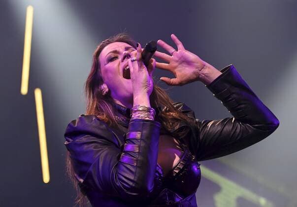 Lead singer Floor Jansen of the Finnish symphonic metal band Nightwish performs on stage during their concert in Helsinki, Finland, on April 24, 2022. Helsinki Finland  Copyright: xHeikkixSaukkomaax LKLAPH20220424212605H334