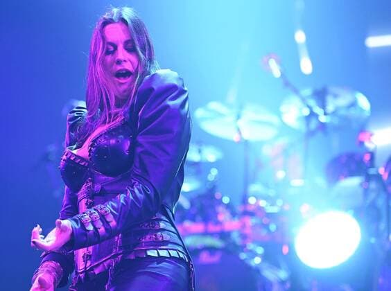 Lead singer Floor Jansen of the Finnish symphonic metal band Nightwish performs on stage during their concert in Helsinki, Finland, on April 24, 2022. Helsinki Finland  Copyright: xHeikkixSaukkomaax LKLAPH20220424212824G391