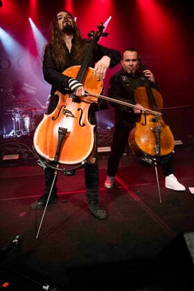April 24, 2022, Calgary, Alberta, Canada: (L,R) Perttu Kivilaakso and Paavo LoÂ¶tjoÂ¶nen of Apocalyptica perform in concert in in Calgary, Alberta. Calgary Canada - ZUMAr123 20220424_zap_r123_024 Copyright: xBadenxRothx