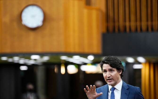 April 26, 2022, Ottawa, Ontario, Canada: Prime Minister Justin Trudeau rises during question period in the House of Commons on Parliament Hill in Ottawa on Tuesday, April 26, 2022. Ottawa Canada  - ZUMAc35_ 20220426_zaf_c35_058 Copyright: xSeanxKilpatrickx