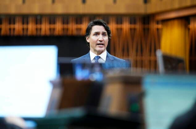 April 26, 2022, Ottawa, Ontario, Canada: Prime Minister Justin Trudeau rises during question period in the House of Commons on Parliament Hill in Ottawa on Tuesday, April 26, 2022. Ottawa Canada  - ZUMAc35_ 20220426_zaf_c35_060 Copyright: xSeanxKilpatrickx