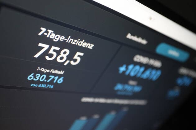 RKI dashboard, 7 day incidence is now 758.5 7 day incidence, RKI dashboard on a monitor on 29 04 2022 in Siegen Germany.