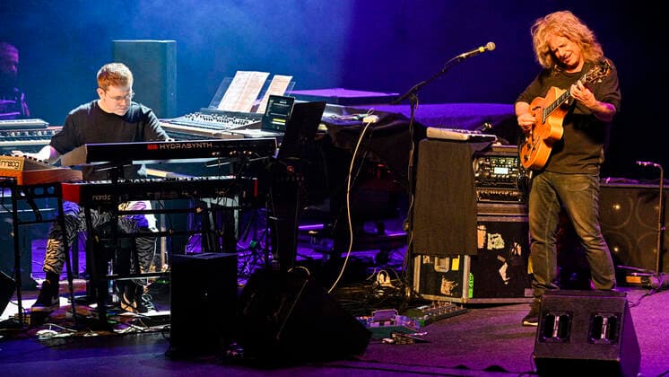 US jazz guitarist Pat Metheny, right, performs during his concert with project Side-Eye in Prague, Czech Republic, April 29, 2022. (CTKxPhoto VitxSimanek) CTKPhotoP2022042909159  VIS 004