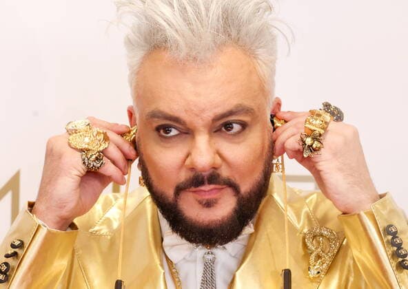 MOSCOW, RUSSIA â€“ APRIL 30, 2022: Singer Filipp Kirkorov is seen before a concert titled Gold 55. The greatest hits marking his 55th birthday at the State Kremlin Palace. Vyacheslav Prokofyev TASS  TS12F2B9