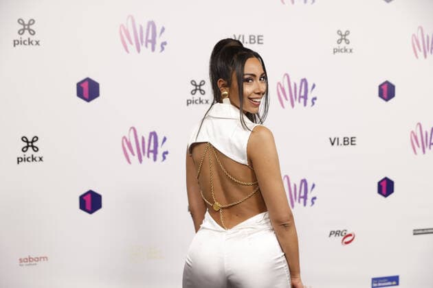 Danira Boukhriss pictured on the red carpet at the arrival for the 14th edition of the MIA s (Music Industry Award) award show, in Brussels, Saturday 30 April 2022. The MIA awards are handed out by the VRT and VI.BE.  JAMESxARTHURxGEKIERE 34341983