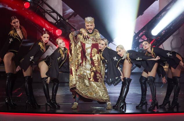 MOSCOW, RUSSIA â€“ APRIL 30, 2022: Singer Filipp Kirkorov performs during a concert titled Gold 55. The greatest hits marking his 55th birthday at the State Kremlin Palace. Vyacheslav Prokofyev TASS  TS12F326