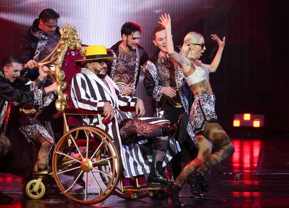 MOSCOW, RUSSIA â€“ APRIL 30, 2022: Singer Filipp Kirkorov performs during a concert titled Gold 55. The greatest hits marking his 55th birthday at the State Kremlin Palace. Vyacheslav Prokofyev TASS  TS12F340