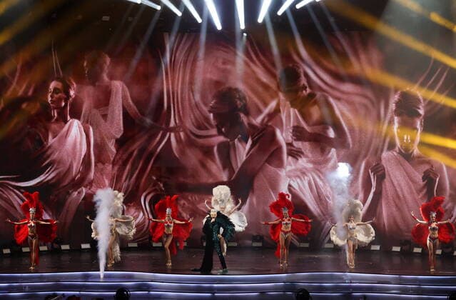 MOSCOW, RUSSIA â€“ APRIL 30, 2022: Singer Filipp Kirkorov performs during a concert titled Gold 55. The greatest hits marking his 55th birthday at the State Kremlin Palace. Vyacheslav Prokofyev TASS  TS12F345