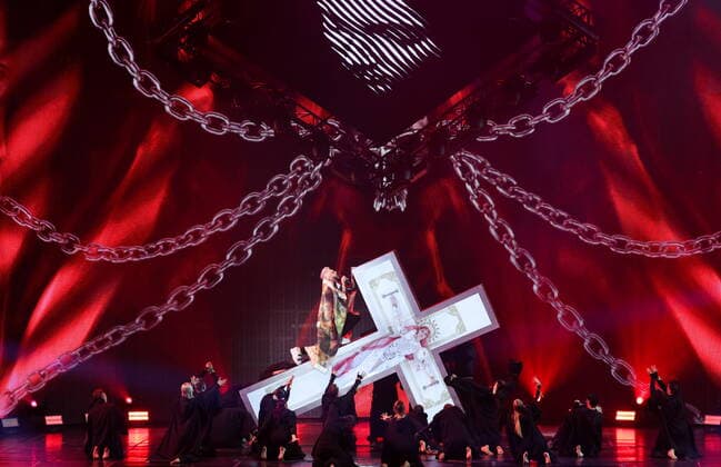 MOSCOW, RUSSIA â€“ APRIL 30, 2022: Singer Filipp Kirkorov performs during a concert titled Gold 55. The greatest hits marking his 55th birthday at the State Kremlin Palace. Vyacheslav Prokofyev TASS  TS12F34F