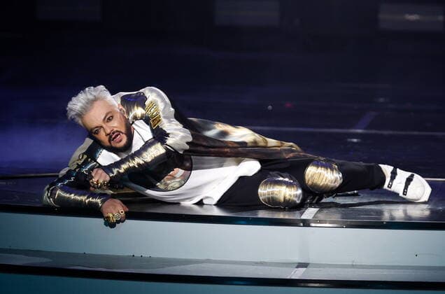 MOSCOW, RUSSIA â€“ APRIL 30, 2022: Singer Filipp Kirkorov performs during a concert titled Gold 55. The greatest hits marking his 55th birthday at the State Kremlin Palace. Vyacheslav Prokofyev TASS  TS12F351