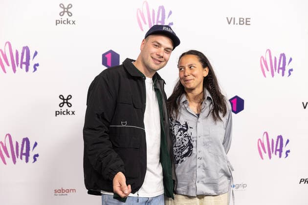 Musician Boudy Verleye aka Brihang and his partner Inca Garnica pictured on the red carpet at the arrival for the 14th edition of the MIA s (Music Industry Award) award show, in Brussels, Saturday 30 April 2022. The MIA awards are handed out by the VRT and VI.BE.  JAMESxARTHURxGEKIERE 34345756