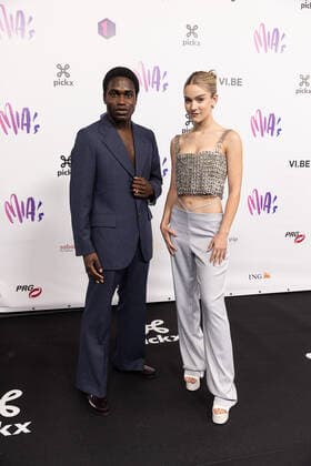 actor Francisco Schuster and actress and singer Pommelien Thijs pictured on the red carpet at the arrival for the 14th edition of the MIA s (Music Industry Award) award show, in Brussels, Saturday 30 April 2022. The MIA awards are handed out by the VRT and VI.BE.  JAMESxARTHURxGEKIERE 34345843