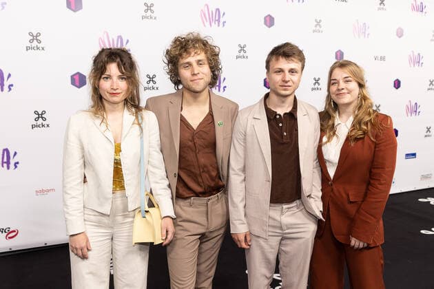 Compact Disk Dummies and partners pictured on the red carpet at the arrival for the 14th edition of the MIA s (Music Industry Award) award show, in Brussels, Saturday 30 April 2022. The MIA awards are handed out by the VRT and VI.BE.  JAMESxARTHURxGEKIERE 34345845
