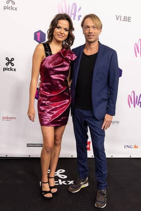 Singer Pauline Slangen and DJ Regi Penxten pictured on the red carpet at the arrival for the 14th edition of the MIA s (Music Industry Award) award show, in Brussels, Saturday 30 April 2022. The MIA awards are handed out by the VRT and VI.BE.  JAMESxARTHURxGEKIERE 34345849