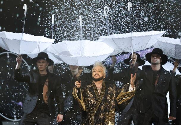 MOSCOW, RUSSIA â€“ APRIL 30, 2022: Singer Filipp Kirkorov performs during a concert titled Gold 55. The greatest hits marking his 55th birthday at the State Kremlin Palace. Valery Stepchenkov TASS  TS12F3B3