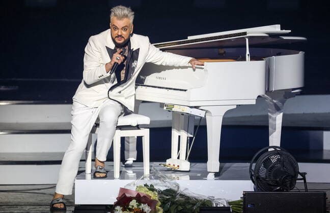 MOSCOW, RUSSIA â€“ APRIL 30, 2022: Singer Filipp Kirkorov performs during a concert titled Gold 55. The greatest hits marking his 55th birthday at the State Kremlin Palace. Valery Stepchenkov TASS  TS12F3B4
