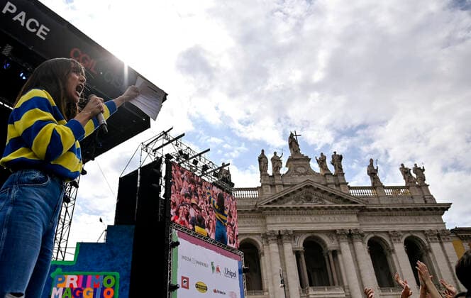 May 1, 2022, Rome, Italy: Italian showgirl Ambra Angiolini performs on stage during the traditional May Day concert at San Giovanni Square in Rome, Italy, 01 May 2022. ANSA RICCARDO ANTIMIANI Rome Italy  - ZUMAa110 20220501_zaf_a110_029 Copyright: xRiccardoxAntimianix