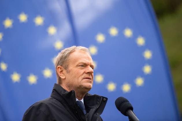 May 1, 2022, Gdansk, Poland: Chairman of the Civic Platform (Platforma Obywatelska) Donald Tusk seen speaking to the crowd in Gdansk. The meeting on Gora Gradowa was held on the occasion of the anniversary of Poland s accession to the European Union that saw Donald Tusk visiting Gdansk. Gdansk Poland - ZUMAs197 20220501_zaa_s197_099 Copyright: xMateuszxSlodkowskix