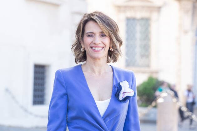Italy: Nominees for David di Donatello 2022 Awards in Rome Italian actress Teresa Saponangelo in front of entrance to Quirinal Palace in Rome for presentation ceremony of nominations for David di Donatello 2022 awards Rome Italy Copyright: MatteoxNardone