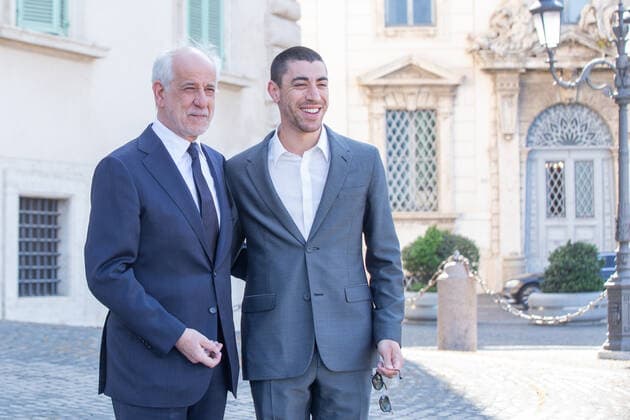 Italy: Nominees for David di Donatello 2022 Awards in Rome Toni Servillo and Eduardo Scarpettain front of entrance to Quirinal Palace in Rome for presentation ceremony of nominations for David di Donatello 2022 awards Rome Italy Copyright: MatteoxNardone