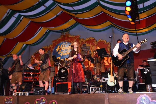 Michi Hoegl Fun Band Bandleader with his Band Munich 02 05 2022 Theresien Wiese Hippodrom Tent Fruehlingsfest Munich