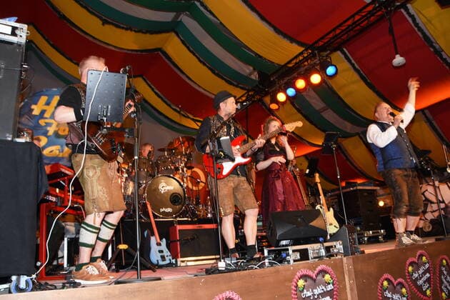 Michi Hoegl Fun Band Bandleader with his Band Munich 02 05 2022 Theresien Wiese Hippodrom Tent Fruehlingsfest Munich