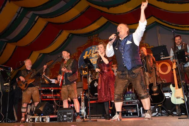 Michi Hoegl Fun Band Bandleader with his Band Munich 02 05 2022 Theresien Wiese Hippodrom Tent Fruehlingsfest Munich