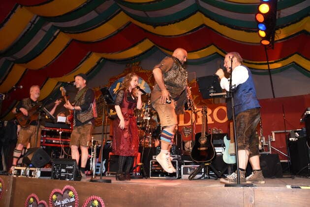 Michi Hoegl Fun Band Bandleader with his Band Munich 02 05 2022 Theresien Wiese Hippodrom Tent Fruehlingsfest Munich
