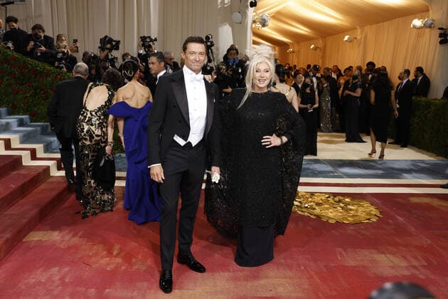 Hugh Jackman and Deborah Furnesse arrive on the red carpet for The Met Gala at The Metropolitan Museum of Art celebrating the Costume Institute opening of In America: An Anthology of Fashion in New York City on Monday, May 2, 2022.  NYP20220502540 JOHNxANGELILLO