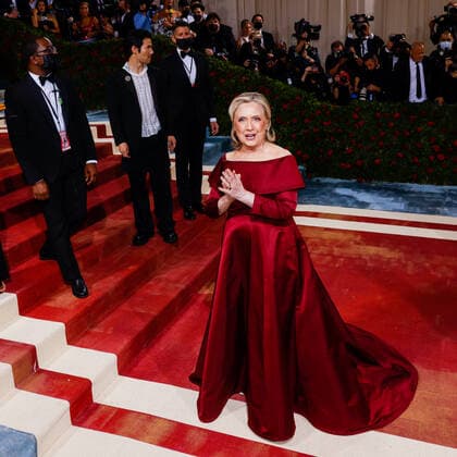 Hillary Rodham Clinton arrives on the red carpet for The Met Gala at The Metropolitan Museum of Art celebrating the Costume Institute opening of In America: An Anthology of Fashion in New York City on Monday, May 2, 2022.  NYP20220502554 JOHNxANGELILLO