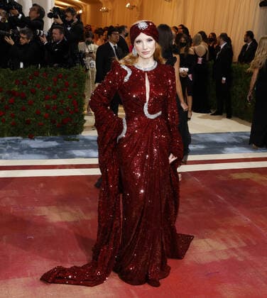 Jessica Chastain arrives on the red carpet for The Met Gala at The Metropolitan Museum of Art celebrating the Costume Institute opening of In America: An Anthology of Fashion in New York City on Monday, May 2, 2022.  NYP20220502284 JOHNxANGELILLO