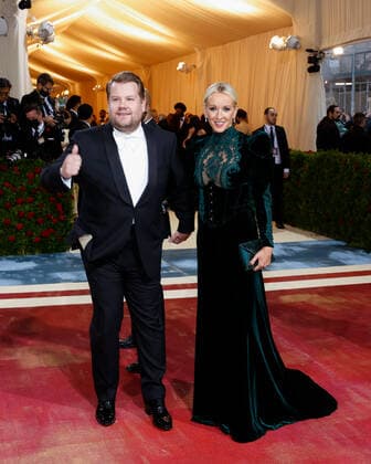 James Corden and Julia Carey arrive on the red carpet for The Met Gala at The Metropolitan Museum of Art celebrating the Costume Institute opening of In America: An Anthology of Fashion in New York City on Monday, May 2, 2022.  NYP20220502563A JOHNxANGELILLO
