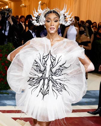 Winnie Harlow arrives on the red carpet for The Met Gala at The Metropolitan Museum of Art celebrating the Costume Institute opening of In America: An Anthology of Fashion in New York City on Monday, May 2, 2022.  NYP20220502573A JOHNxANGELILLO