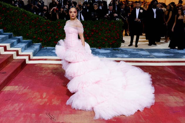 Tessa Thompson arrives on the red carpet for The Met Gala at The Metropolitan Museum of Art celebrating the Costume Institute opening of In America: An Anthology of Fashion in New York City on Monday, May 2, 2022.  NYP20220502575 JOHNxANGELILLO