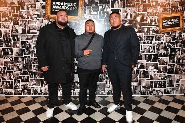 2022 APRA MUSIC AWARDS, HP Boys (L-R) Tino Taito, Junior Mika and Samoa Funa pose for photos during the 2022 APRA Music Awards at Melbourne Town Hall in Melbourne, Tuesday, May 3, 2022. ( NO ARCHIVING, EDITORIAL USE ONLY, NO USE IN BOOKS WITHOUT CONSENT MELBOURNE VIC AUSTRALIA  Copyright: xJAMESxROSSx 20220503001654529555