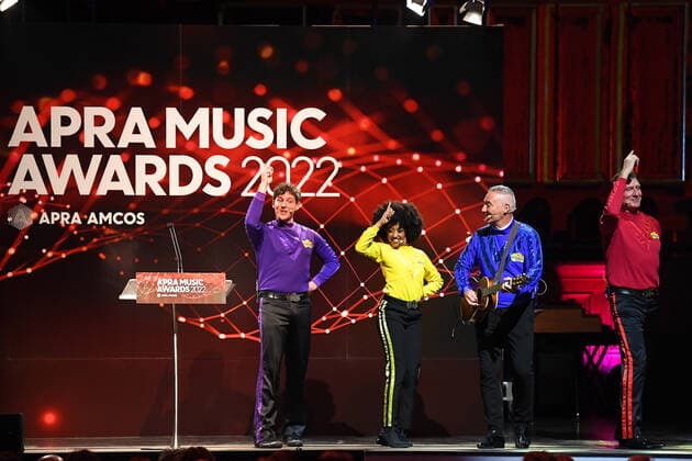 2022 APRA MUSIC AWARDS, The wiggles perform on stage during the 2022 APRA Music Awards at Melbourne Town Hall in Melbourne, Tuesday, May 3, 2022. ( NO ARCHIVING, EDITORIAL USE ONLY, NO USE IN BOOKS WITHOUT CONSENT MELBOURNE VIC AUSTRALIA  Copyright: xJAMESxROSSx 20220503001654566387