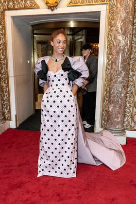 NY: Met Gala 2022 departures from The Pierre hotel Adwoa Aboah wearing dress by Tory Burch departs The Pierre Hotel for the 2022 Met Gala on a theme In America: An Anthology of Fashion with dress code calls for gilded glamour New York New York United States Copyright: LevxRadin