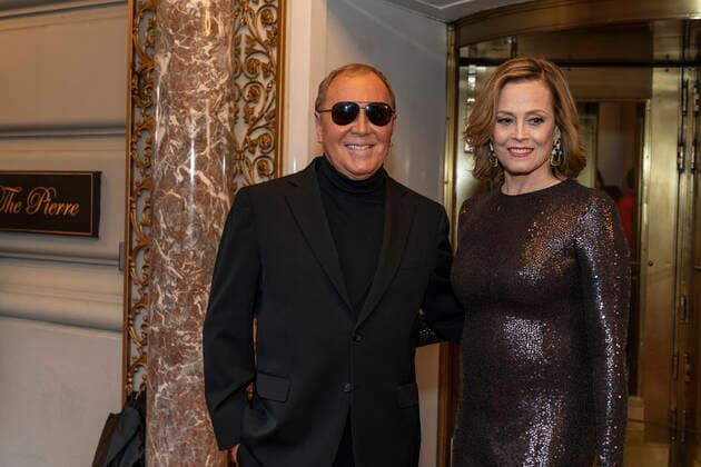 NY: Met Gala 2022 departures from The Pierre hotel Michael Kors and Susan Alexandra Sigourney Weaver wearing dress by Michael Kors departs The Pierre Hotel for the 2022 Met Gala on a theme In America: An Anthology of Fashion with dress code calls for gilded glamour New York New York United States Copyright: LevxRadin