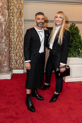 NY: Met Gala 2022 departures from The Pierre hotel Oscar Isaac and Elvira Lind wearing dress by Thom Browne depart The Pierre Hotel for the 2022 Met Gala on a theme In America: An Anthology of Fashion with dress code calls for gilded glamour New York New York United States Copyright: LevxRadin